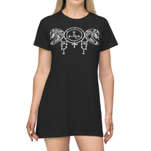 Load image into Gallery viewer, AwakenedYou Triple Moon Goddess Lilith T-Shirt Dress | Lilith Sigil Dress | Dark Goddess Lilith Dress