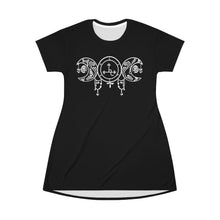 Load image into Gallery viewer, AwakenedYou Triple Moon Goddess Lilith T-Shirt Dress | Lilith Sigil Dress | Dark Goddess Lilith Dress