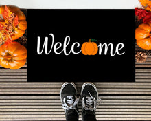 Load image into Gallery viewer, Halloween Welcome Mat | Welcome Pumpkin Mat | Cute Fall Doormat | Pumpkin Door Mat | Fancy Autumn Mat | Indoor Outdoor Doormat