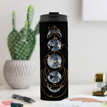 Load image into Gallery viewer, Fall Leaves Moon Phase Coffee travel mug, Witchy Thermal Tumbler 16 oz., Boho Hot Cold Drink Thermos Bottle