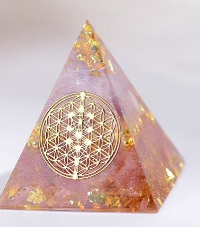 AwakenedYou Amethyst and Strawberry Quartz Orgonite Crystal Pyramid | Spiritualty Gift