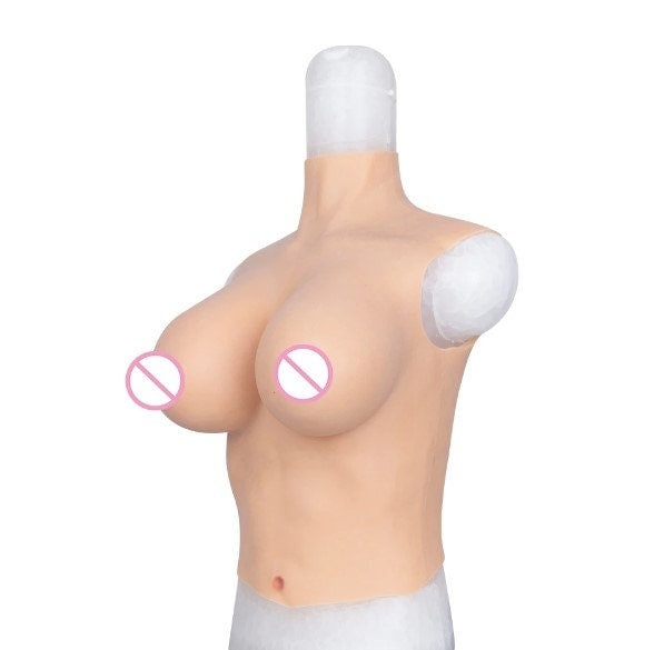 AwakenedYou C-G CUP Silicone Half-Body Breast Shirt (3 Colors) | Sleeveless Breast Plate Prosthetics | For Transgender MTF, Drag Queens