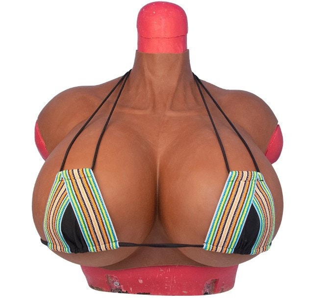 AwakenedYou Brown Skin Big Z-CUP Silicone Sleeveless Breast Shirt / Breast Plate | Silicone Prosthetics | For Transgender MTF, Drag Queens