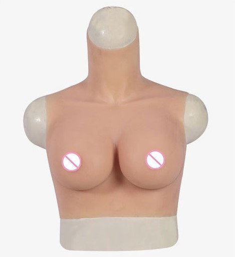 AwakenedYou High Collar Hyper-realistic Silicone Breast Shirt / Breast Plate with Zipper (4 Colors) D-Cup